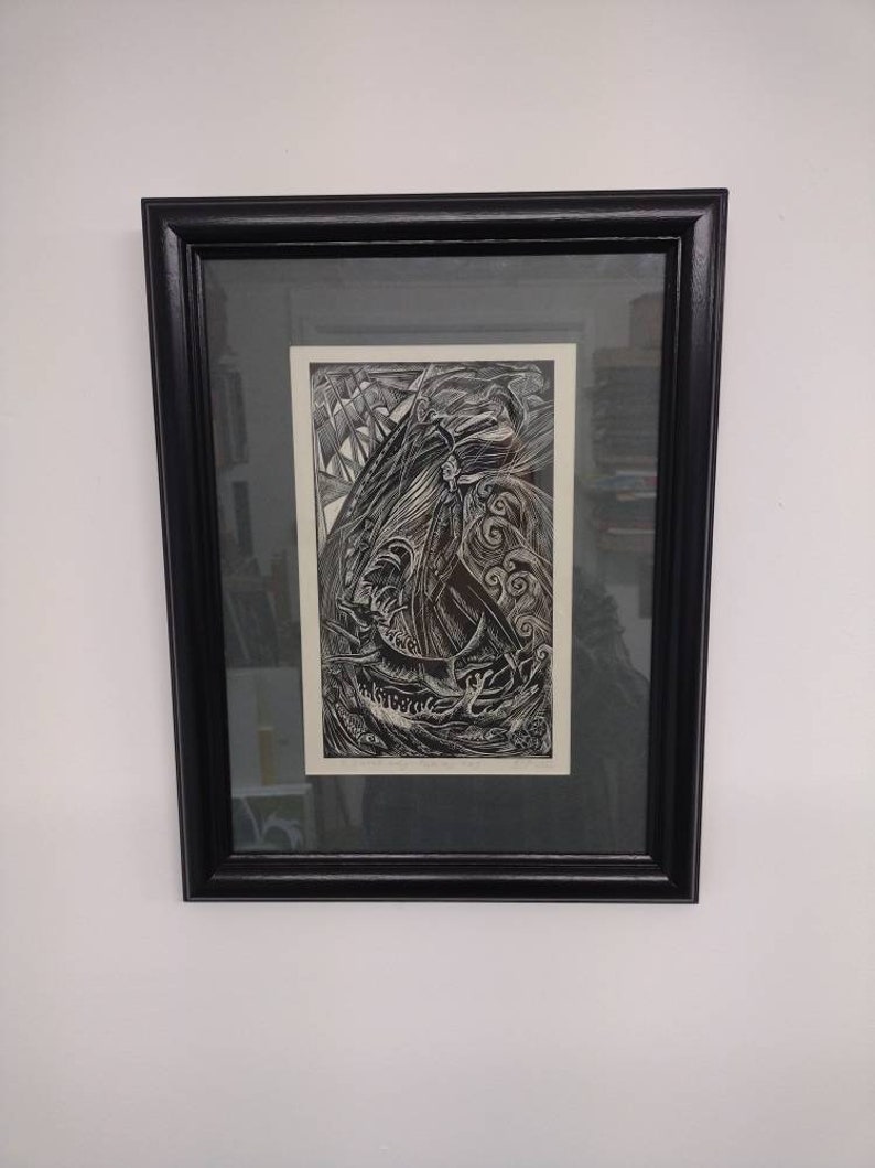 I started early-took my dog original linocut print