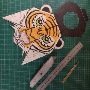 Hand printed linocut wall mounted Tiger Head image 8