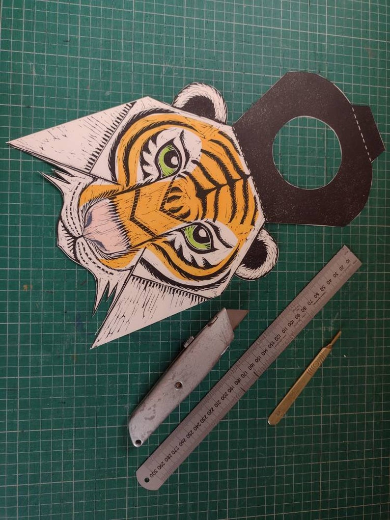 Hand printed linocut wall mounted Tiger Head image 8