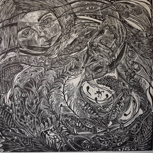 Pond Dipping original hand pulled linocut print