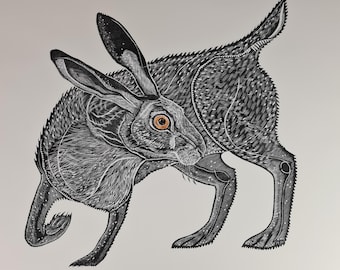 The Hare original hand pulled linocut print