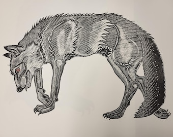 The Wolf original hand pulled linocut print