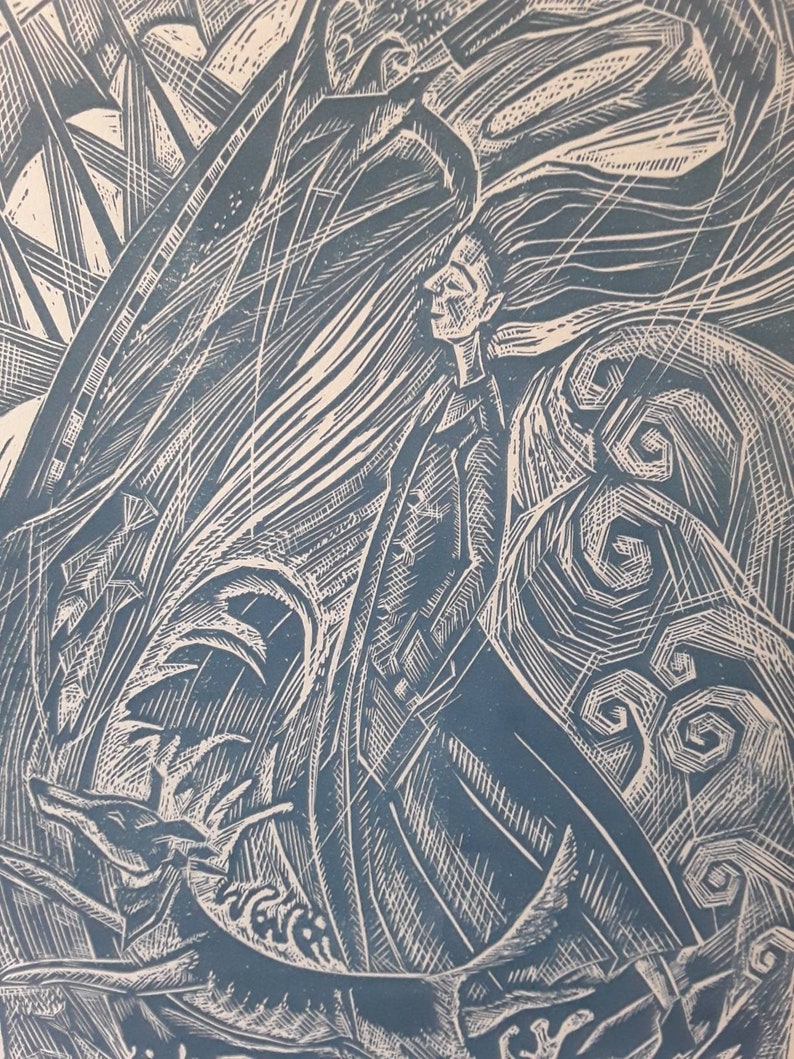 I started early-took my dog original linocut print