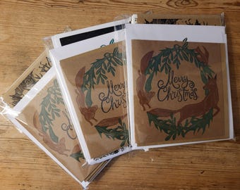 Hand printed linocut Christmas card 12 pack