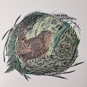 The Wren is a Small Bird original limited edition linocut print