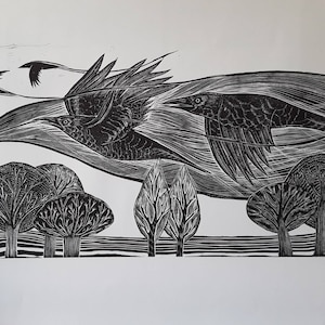 As the Crow Flies 1 hand printed original linocut