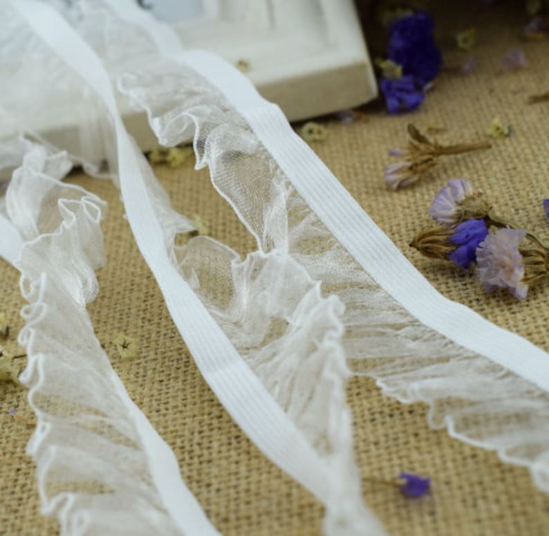 elastic lace Baby Clothes Skirts Waistband hair Elastic bands Webbing 1 28 White Organza ruffled lace trim 6yards 30MM