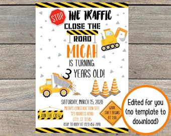 Construction Party Invite - Construction Birthday Party - Yellow Dump Truck Invitation - Instant Download - Boy Birthday