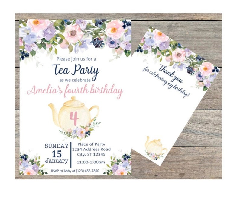 Girls Tea Party Invitation Let/'s Celebrate Together Birthday Par-tea Invitations