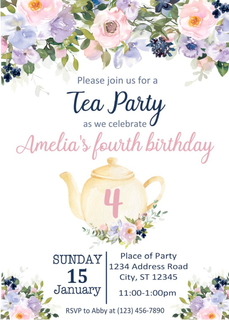 Girls Tea Party Invitation Let/'s Celebrate Together Birthday Par-tea Invitations