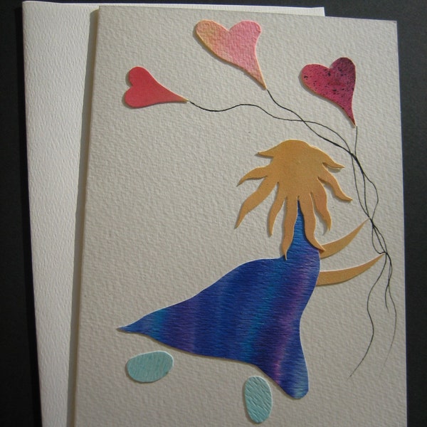 Carte aquarelle sans texte Promotion 3 pour 25 Art pour toute occasion Art canadien Oeuvre recyclée Carte rose et bleu Porteuse d'amour