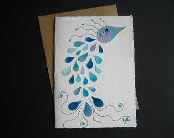 Watercolor blank card One of a kind Christmas gift Greeting card Canadian Art Upcycled art all occasion greeting card blue bird