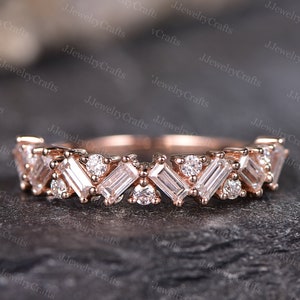 Vintage Baguette Moissanite Wedding Band Moissanite Stack Wedding Ring Diamond Cluster Wedding Band Silver Rose Gold Women Micro Pave Gift