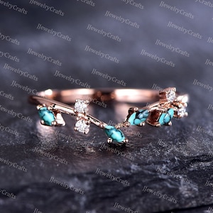 Retro Marquise Turquoise Wedding Band Turquoise Wedding Band Chevron Bridal Ring Rose Gold Minimalist Branch Promise Anniversary Stack Ring