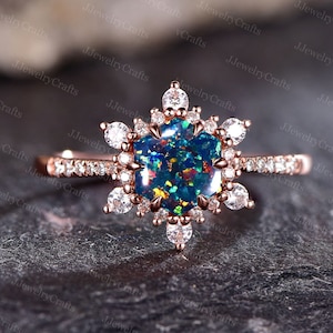 Natural Black Opal Ring,Silver Black Opal Snowflake Ring,Fire Opal Ring,Black Fire Opal Ring,Hexagon Black Opal Ring,October Birthstone Ring