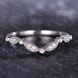 Chevron Moissanite Wedding Band Curved Diamond Moissanite Stack Band Marquise Curved Wedding Ring Silver Rose Gold Pave Ring Bridal Gift