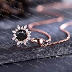 1ct Round Onyx Necklace Vintage Snowflake Necklace Jewelry Art Deco Moissanite Halo Cluster Necklace Birthday Gift Retro Pendant for Women