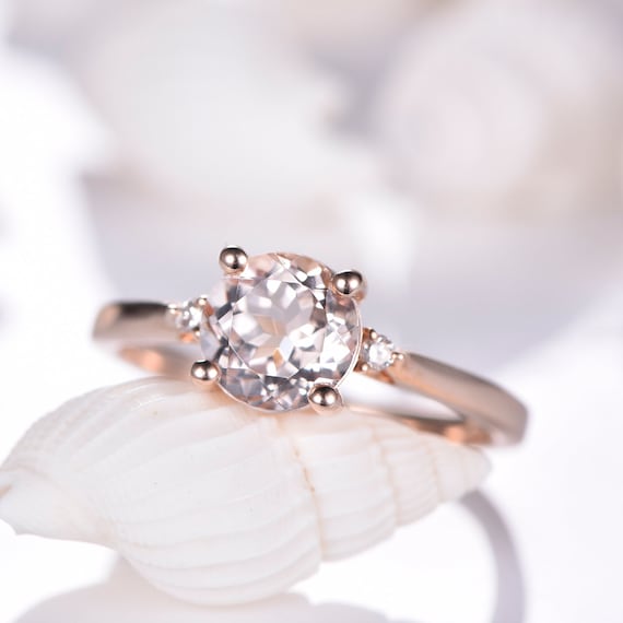 Solitaire Morganite Engagement Ring 14k Rose Gold Bridal Etsy