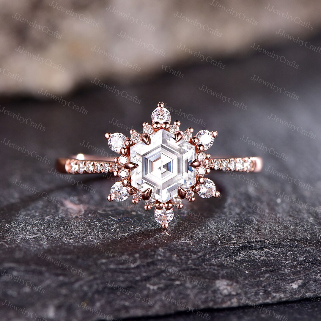 Hexagon Moissanite Engagement Ring Snowflake Moissanite Bridal Ring