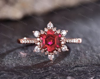 Retro Ruby Engagement Ring Snowflake Ring July Birthstone Ring Cluster Ruby Bridal Ring Micro Pave Promise Ring Anniversary Ring For Women