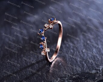 マーキスサファイア結婚指輪、9月の誕生石リング、シルバーローズ