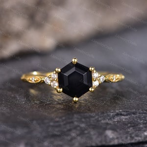 Vintage Hexagon Schwarzer Onyx Ring Marquise Band Retro Onyx Ring für Frauen Schwarzer Onyx Verlobungsring Micro Pave Bridal Stack Jahrestag Ring