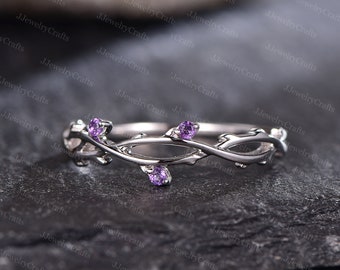 Dainty Amethyst Twig Wedding Ring Retro Twig Stack Matching Band Leaf Branch Band Leaf Branch Wedding Band Natural Inspired Twisted Band