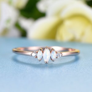 Marquise Opal Stack Wedding Band Women Diamond Ring 14K Rose Gold Minimalist Promise Anniversary Stack Matching Simple Dainty Petite Band