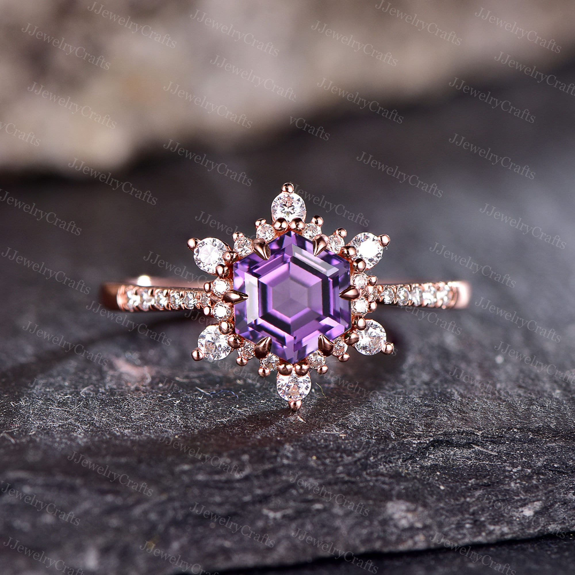 Amethyst Engagement RingFor Women February Birthstone Ring Snowflake Stack Ring Moissanite Cluster Bridal Anniversary Ring Amethyst Ring