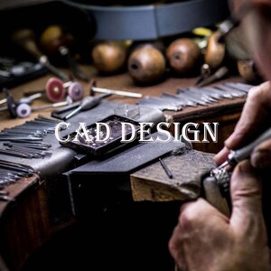 May include: A close-up of a jeweler's workbench with tools and a small metal box. The text "CAD DESIGN" is visible in the center of the image.