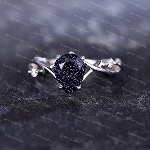 Galaxy Pear Blue Sandstone Ring,Teardrop Blue Sandstone Engagement Ring,Natural Inspired Ring,Sterling Silver Ring,Vintage Twig Branch Ring