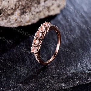 Antique Morganite Wedding Band,Half Eternity Diamond Bridal Matching Band,Anniversary Stacking Band,Rose Gold,Retro Promise Stack Ring Gift
