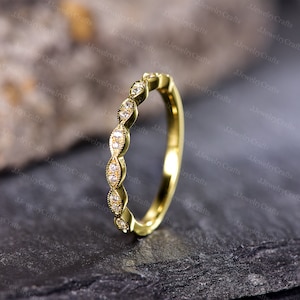 Half Eternity Wedding Band Art Deco Marquise Stack Band Dainty Milgrain Wedding Ring Silver Rose Gold Stack Wedding Band Micro Pave Ring