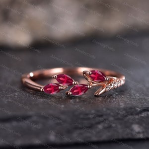 Retro Ruby Wedding Ring Natural Inspired Leaf Branch Ring July Birthstone Cluster Ruby Ring Micro Pave Promise Anniversary Ring For Women