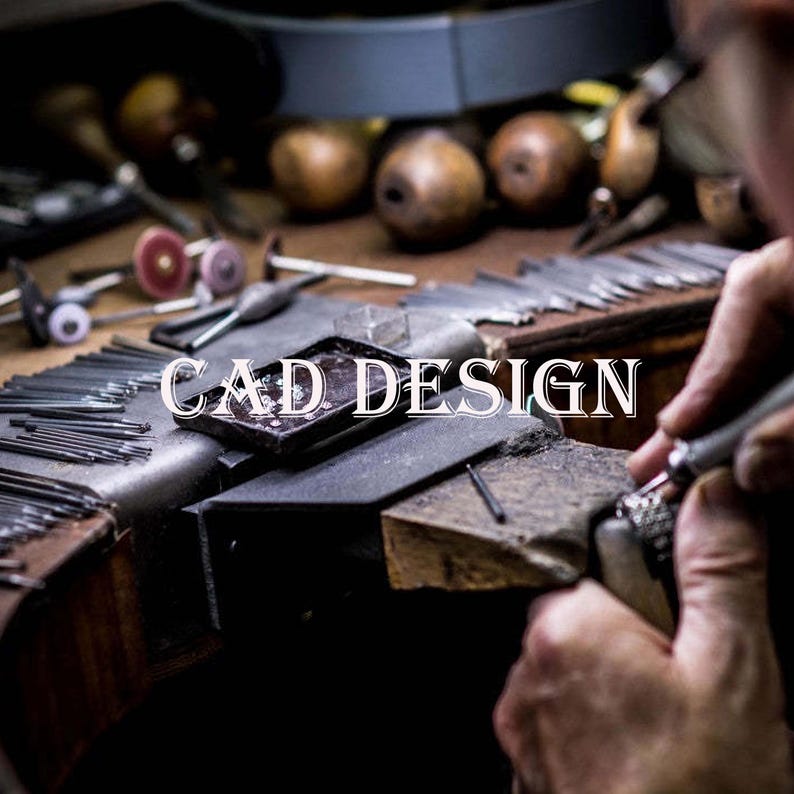 May include: A close-up of a jeweler's workbench with tools and a small metal box. The text "CAD DESIGN" is visible in the center of the image.