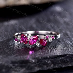Retro Ruby Stack Wedding Ring Natural Inspired Cluster Ruby Ring July Birthstone Red Ruby Ring Micro Pave Promise Anniversary Ring For Women