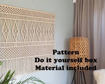 COMPLEET Pakket Patroon Macrame Wandkleed  Inclusief Materiaal en een duidelijke werkbeschrijving en knopen uitleg, Muurdecoratie, Wall Art
