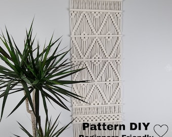 Macrame Pattern DIY Wall Hanging Beginners Tutorial Make Yourself Boho Macrame Wall Hanging DIY Download PDF Wall Decor Pattern with Knots Explanation