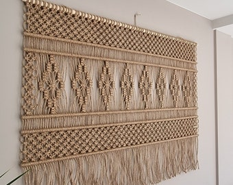 Tapisserie tête de lit en JUTE pour chambre à coucher, Textile rétro en macramé, Art mural, matériau naturel, tenture murale de fond en macramé