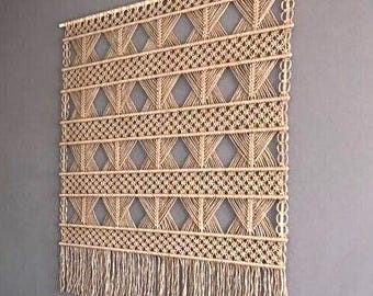 Geometric JUTE Modern Macrame Wall Hanging NATURAL Material Sand Colored Hand Knotted Wall Decoration Rope Tapestry for Acoustics