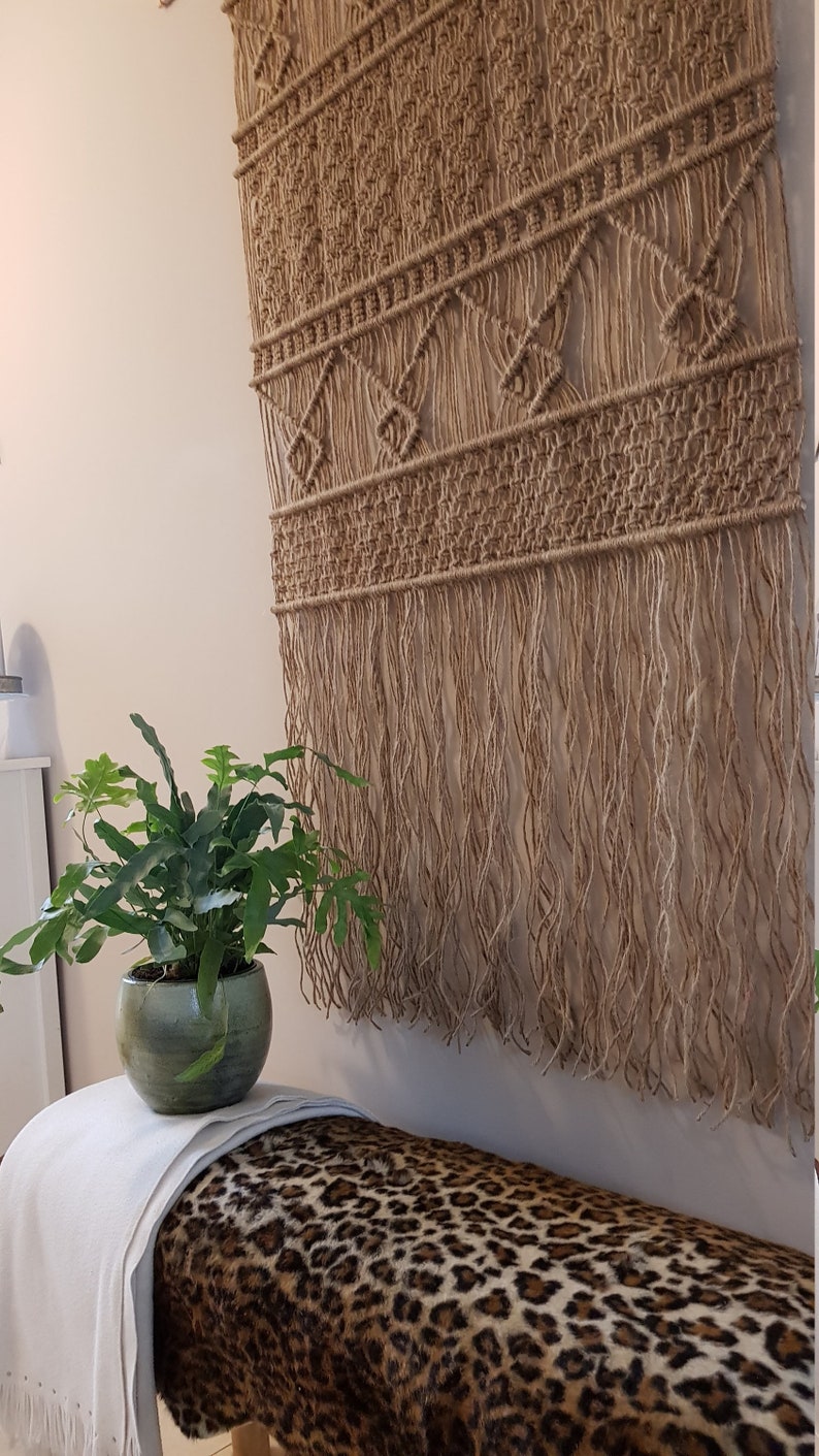 Trendy Jute Macrame Wandkleed Macrame Muurdecoratie met Etsy Nederland