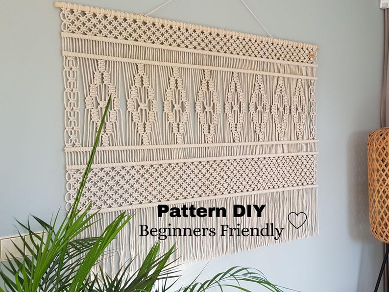 macramé patroon wandkleed beginners vriendelijk, makkelijk patroon door iedereen te maken