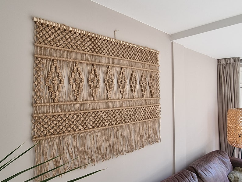 JUTE Macrame Wandkleed Handgemaakt Retro Stijl Macramé Wandtapijt Home Improvement Muurdecoratie Wandhanger Muurtapijt voor Akoestiek TULIP afbeelding 6