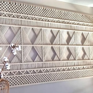 Geometric Macrame Wall Hanging No Fringes Handmade Macrame Tapestry Japandi Wall Art Sleek Design Wall Decoration Luxury Living