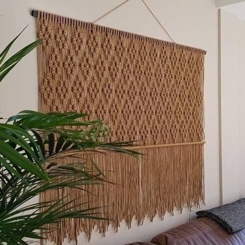 Macrame Wall Hangings for Boho Home Wall Decor set of 2, Knitted