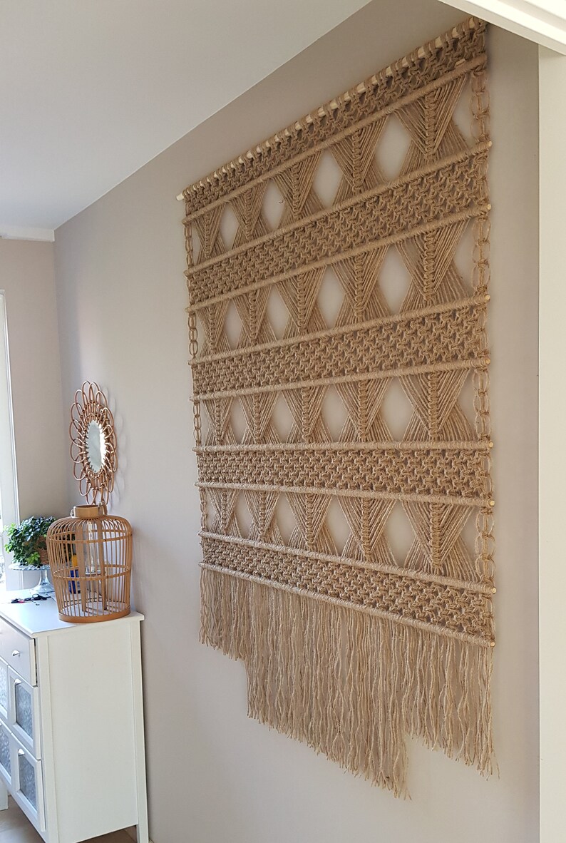 Trendy wall decoration tapestry Jute / Sisal hand knotted Etsy