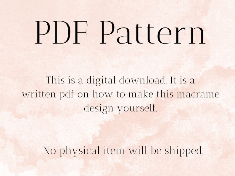 Uitleg dat het een digitaal patroon betreft die gedownload kan worden. Ook is beschreven dat er geen wandkleed wordt toegestuurd wat deze moet jezelf knopen met dit diy patroon.