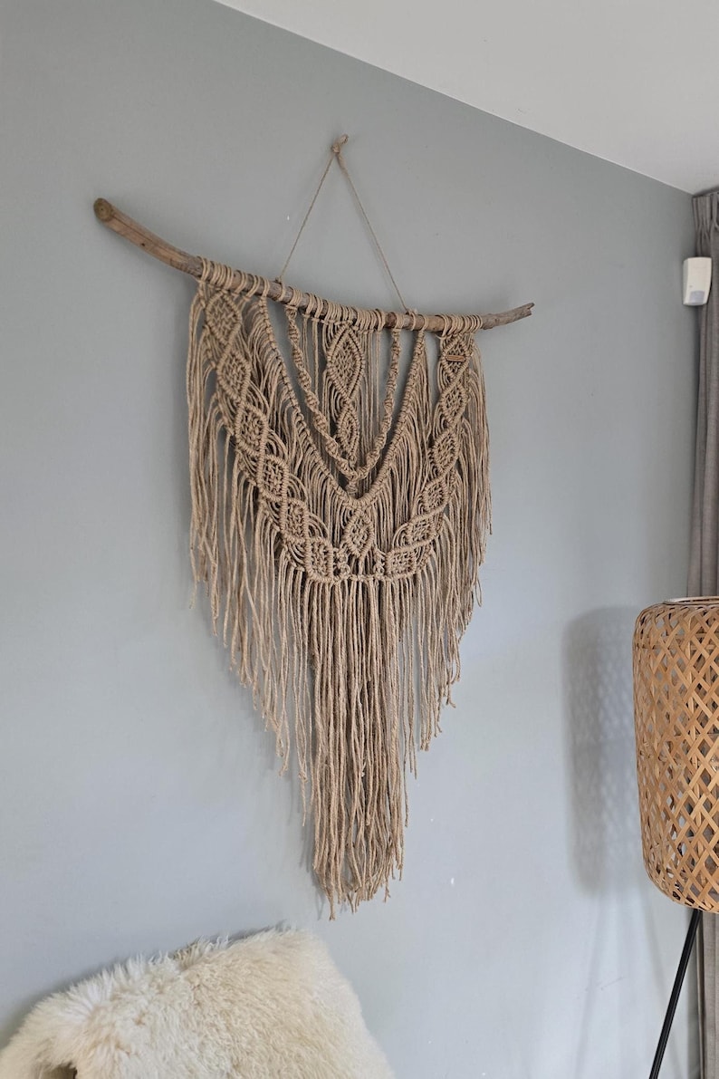 Boho Macrame Wall Hanging - Handmade Hide Leather & Jute Tapestry