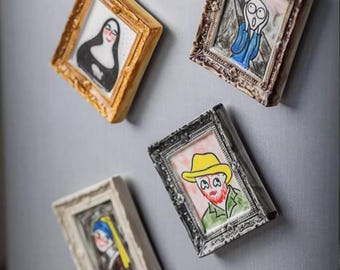 Handmade Ceramic Fridge Magnet: Famous Paintings - The Scream, Girl with Pearl Earring