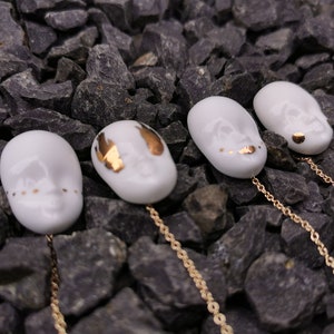Handmade Ceramic Face Stud Earrings: Gold Detail, Unique Design